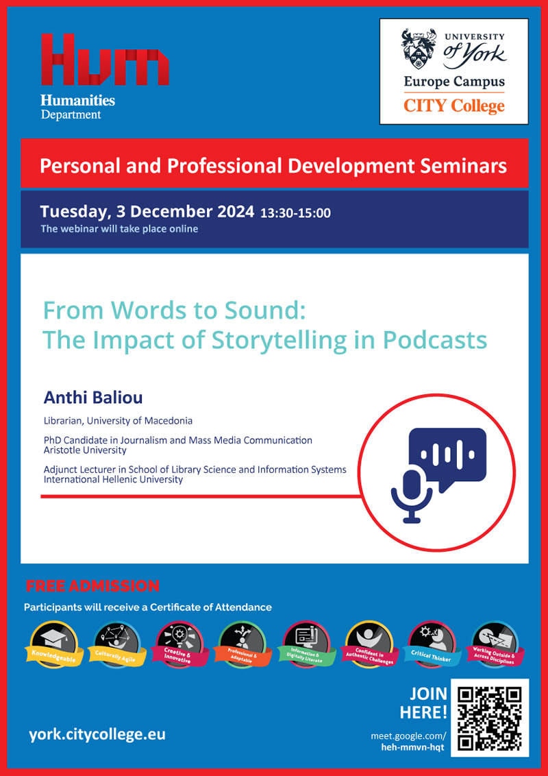 Personal and Professional Development Seminars by CITY College's Humanities Department